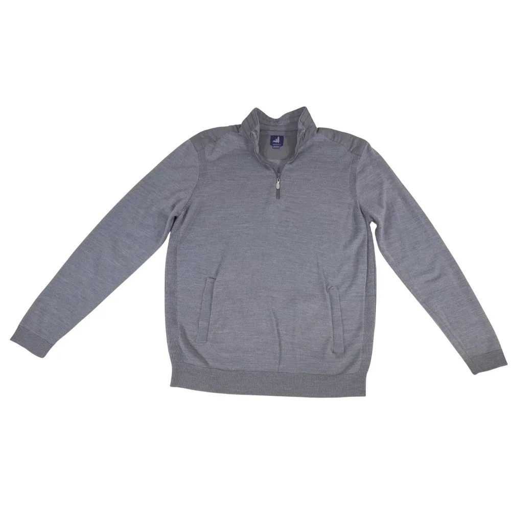 Johnnie O Hybrid 1/4 Zip Prep Performance Pullover Medium Gray Merino Blend READ